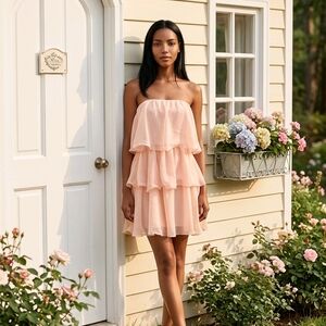 Ruffle Mini Dress in Blush Pink
